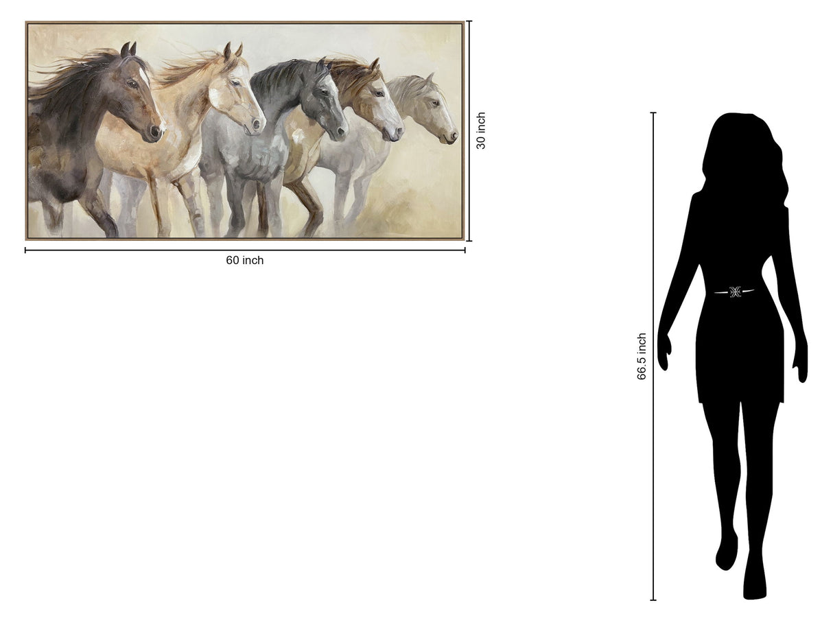 "Galloping Spirits" Hand-Embellished Canvas In Frame - Natural / Earthy