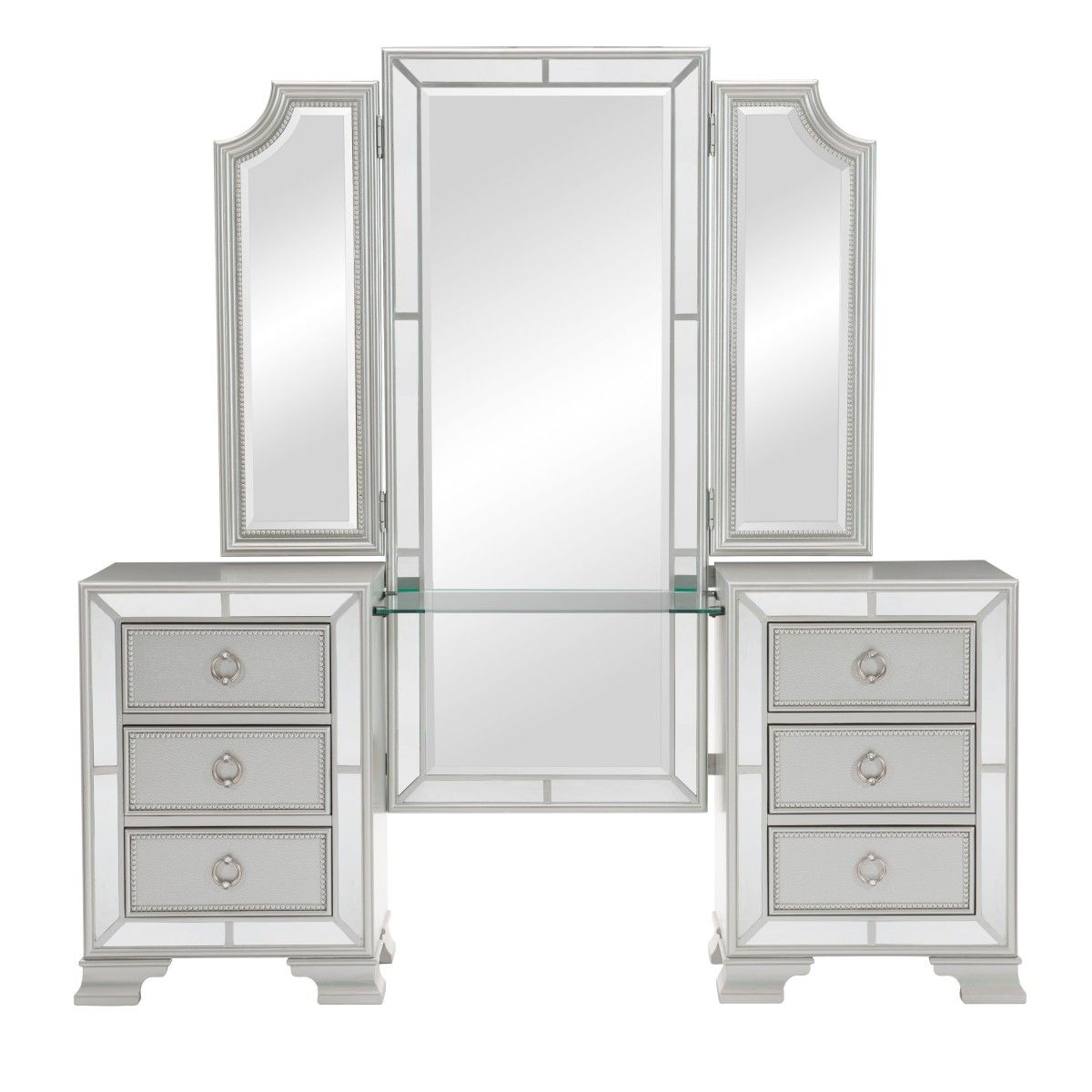 Avondale - Vanity Dresser With Mirror - Pearl Silver