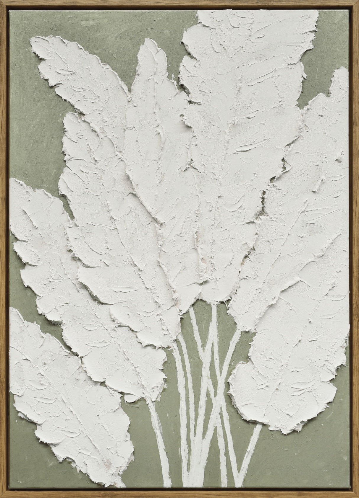 "Textured Foliage I" Hand-Embellished Canvas In Frame - Gray / Green / Wood