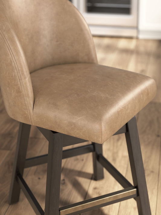 Neymorton - Upholstered Swivel Faux Leather Barstool (Set of 2) - Dark Grayish Brown
