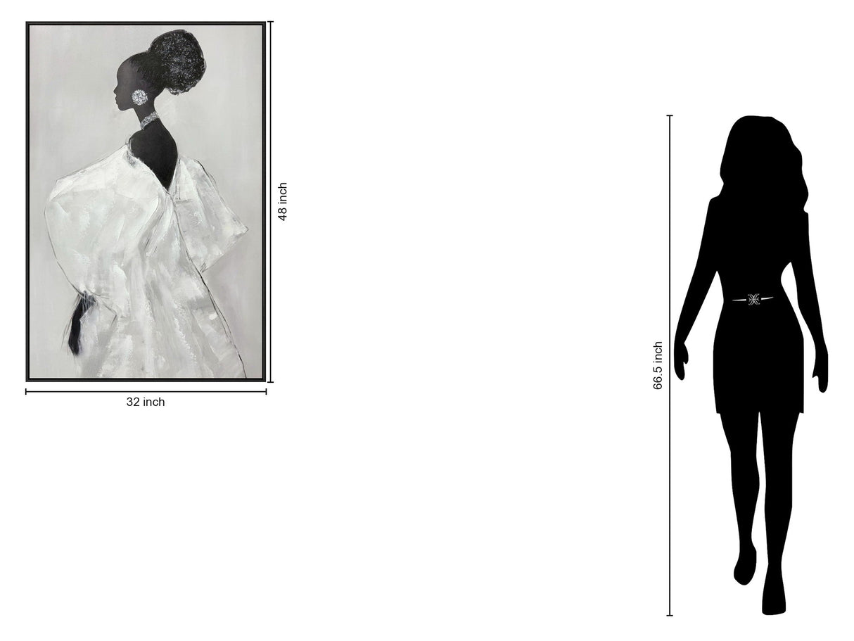 "Elegant Silhouette I" Hand-Painted With Rocks In Frame - Gray / Black / Rock