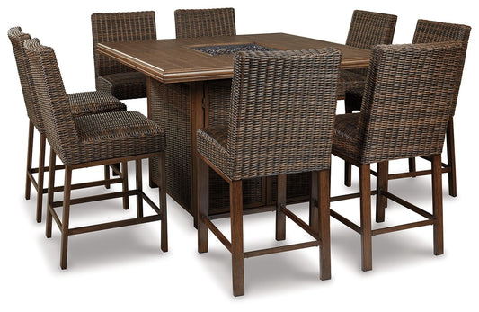 Paradise Trail - Square Bar Table w/Fire Pit - Medium Brown