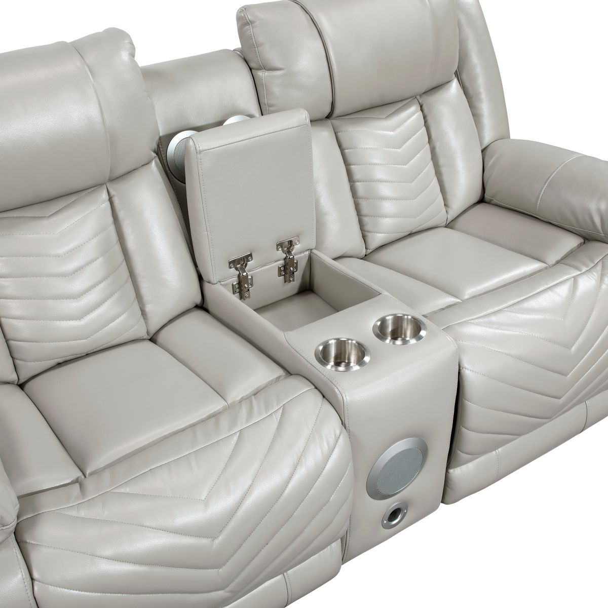 Huron - Power Double Reclining Loveseat With Center Console, Wireless Speakers, LED And Charging Ports