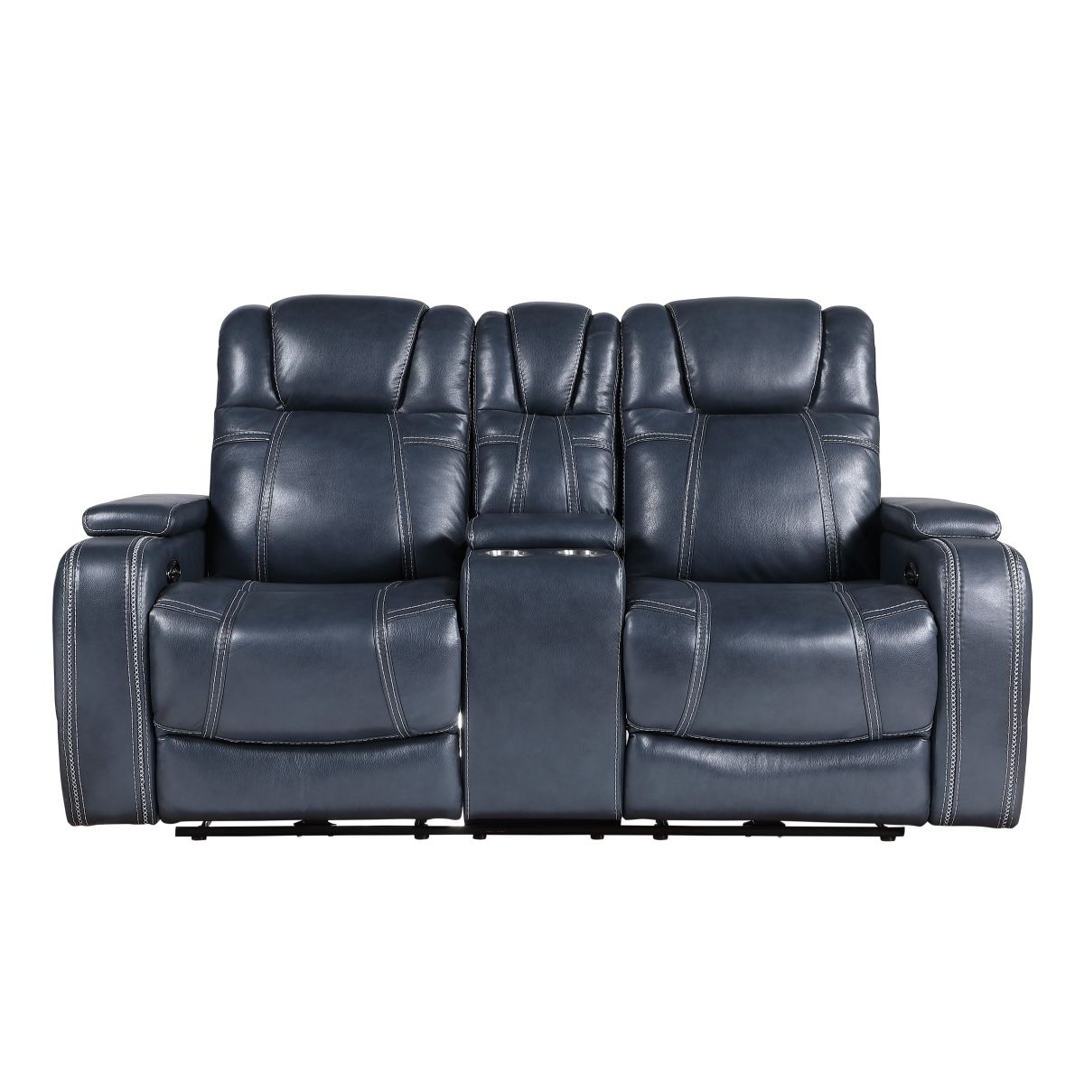 Keziah - Power Double Reclining Loveseat With Center Console, Power Headrests And Storage Arms - Blue