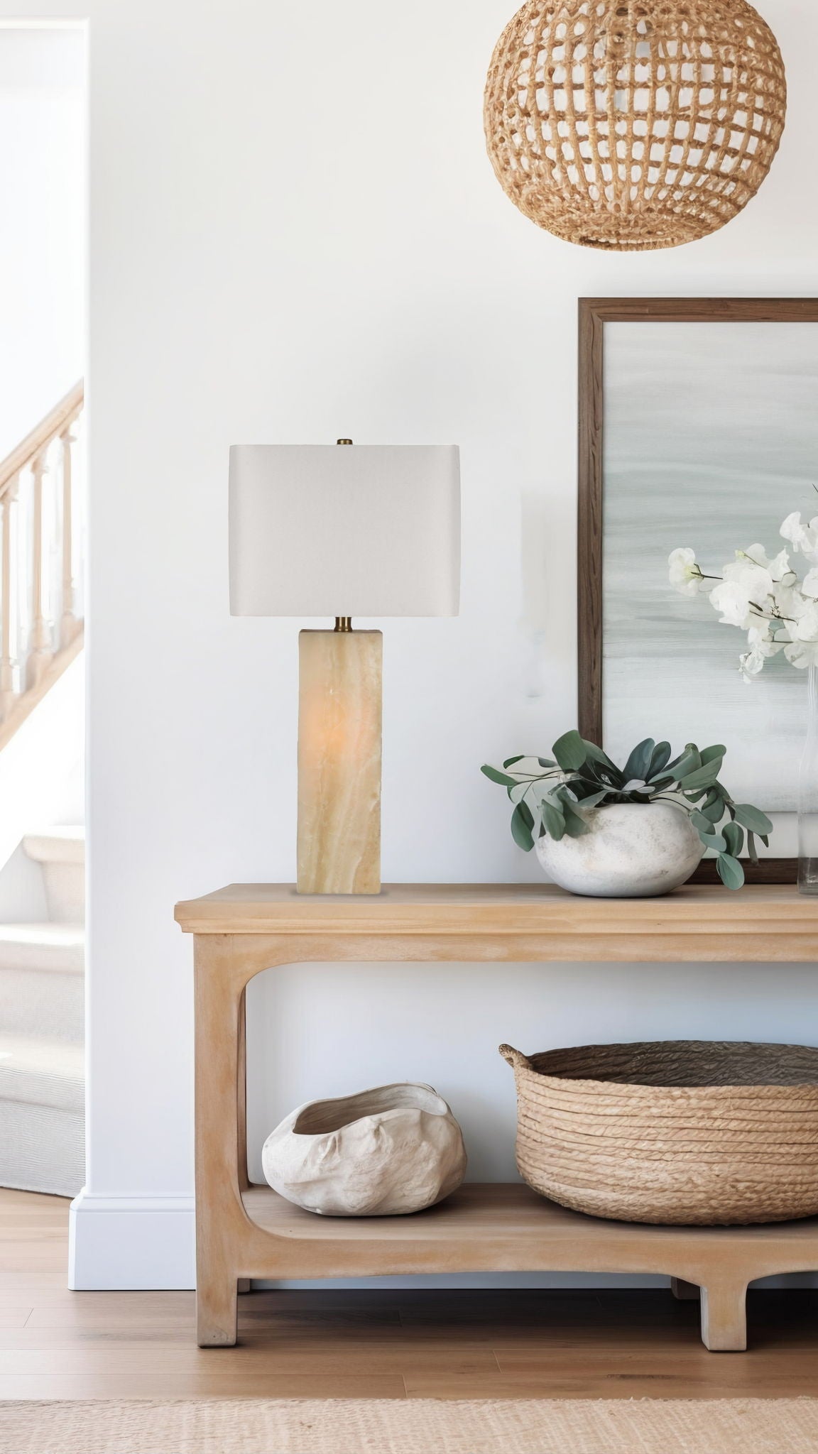 "Luminous Alabaster" Alabaster Table Lamp With Night Light (Set of 2) - Alabaster / Soft Gold