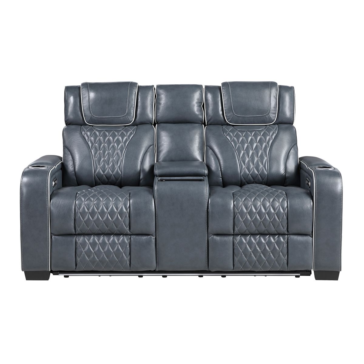 Apex - Power Double Reclining Loveseat With Center Console, Power Headrests, Storage Arms With Cup Holders, Wireless Charger, Air Massage And Heat, LED Lighting And Charging Ports