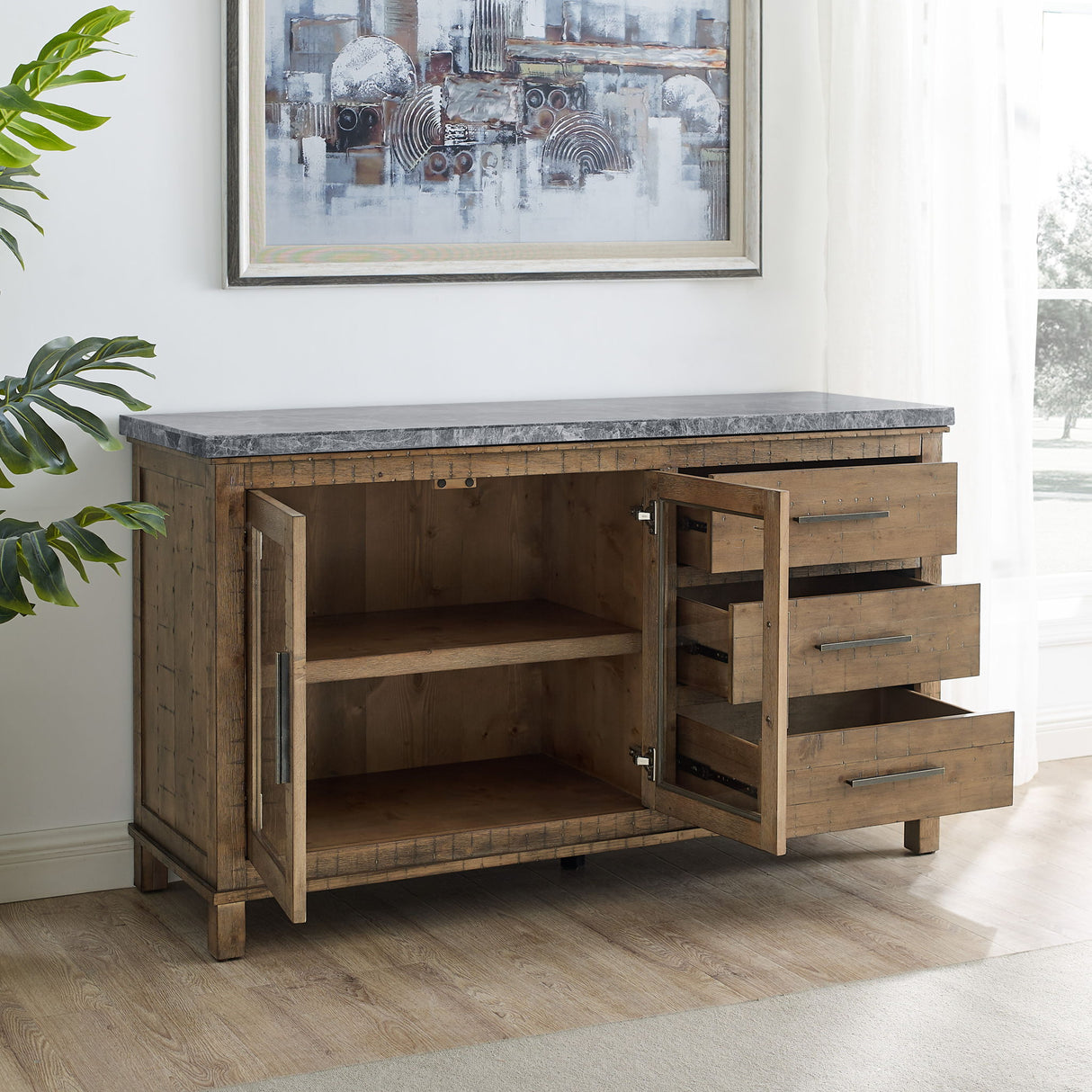 Grayson - Marble Top Server - Gray / Light Brown