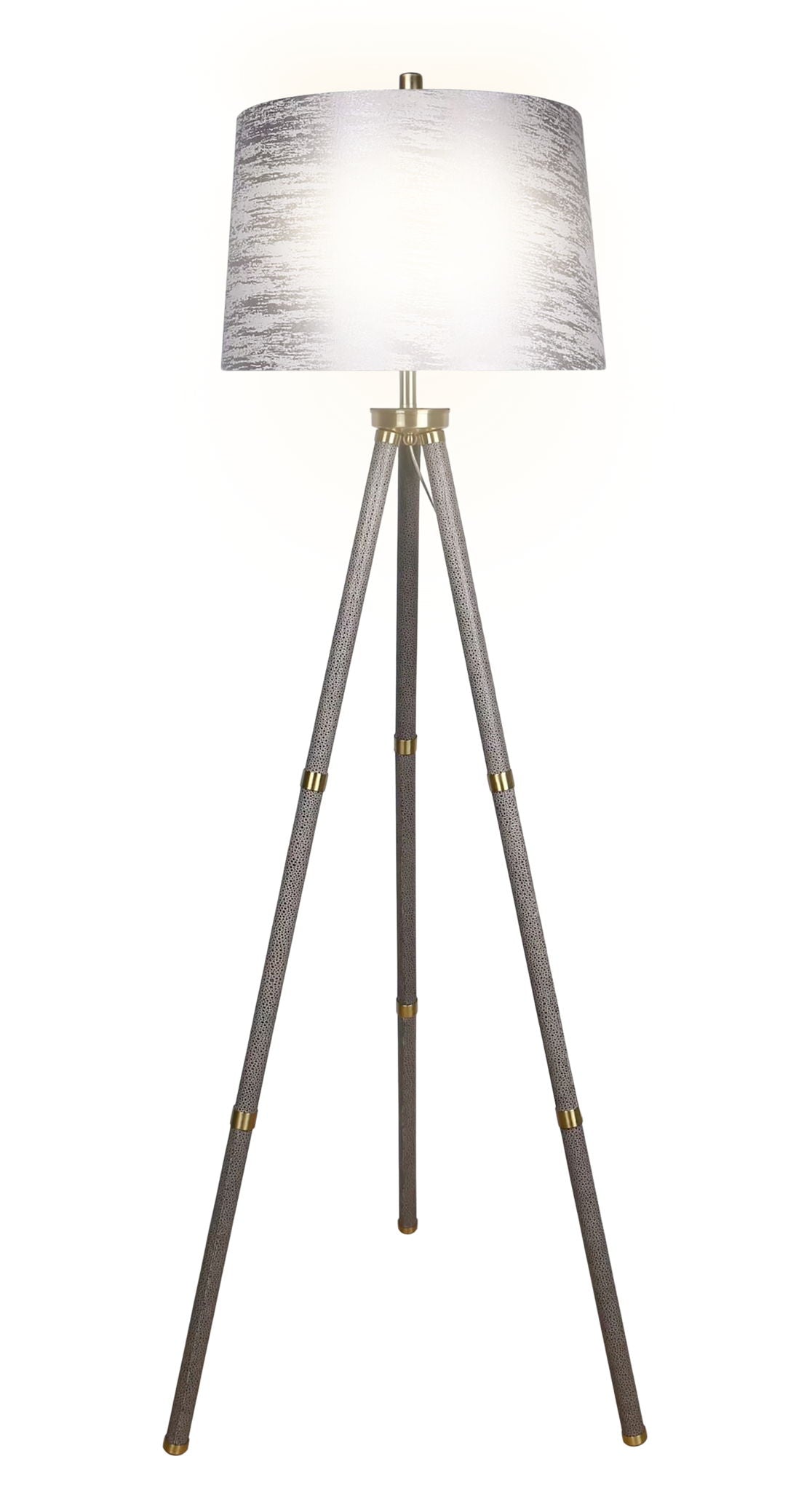 "Luxe Tripod Elegance" Faux Leather Wrap Floor Lamp - Greige / Soft Gold