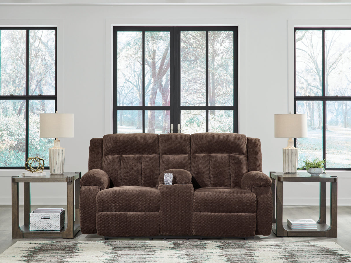 Furniture City - MS - Ashley Furniture - Observation Living Room - DBL REC PWR Loveseat w/Console / Chocolate - PC2140696