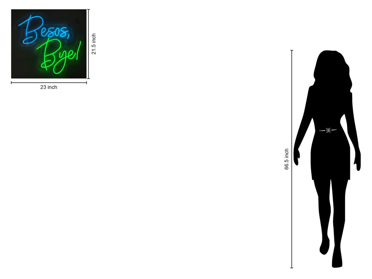 "Besos, Bye!" LED Neon On Acrylic - Blue / Green