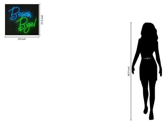 "Besos, Bye!" LED Neon On Acrylic - Blue / Green