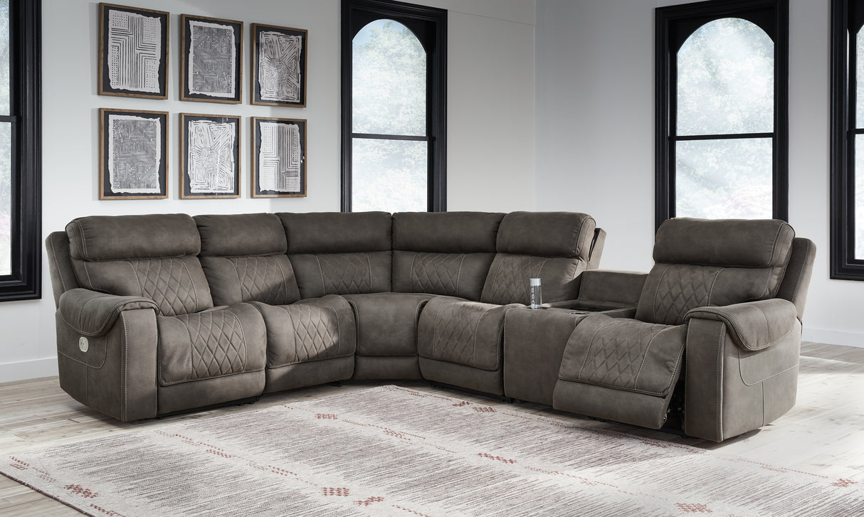 Furniture City - MS - Ashley Furniture - Hoopster Sectional - 6-Piece Power Reclining Sectional / Gunmetal - 23703S5
