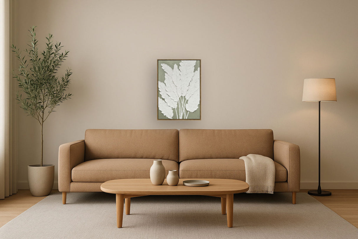 "Textured Foliage I" Hand-Embellished Canvas In Frame - Gray / Green / Wood