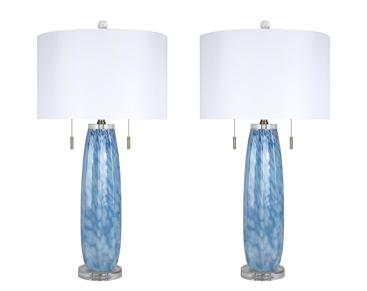 "Azure Display" Art Glass Table Lamp (Set of 2) - Blue Art Glass / Clear Crystal / Soft Gold
