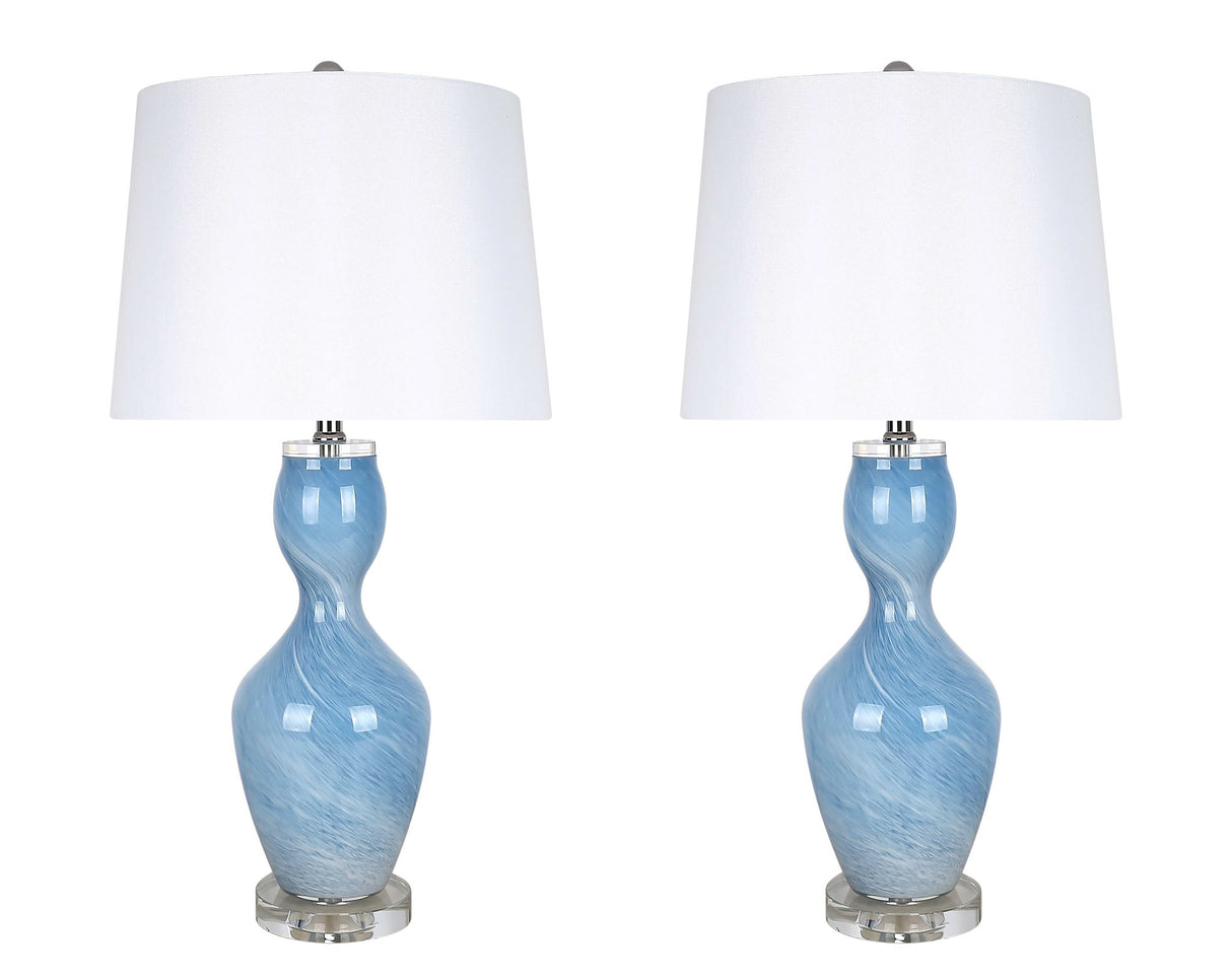 "Azure Elegance" Art Glass Table Lamp (Set of 2) - Blue Art Glass