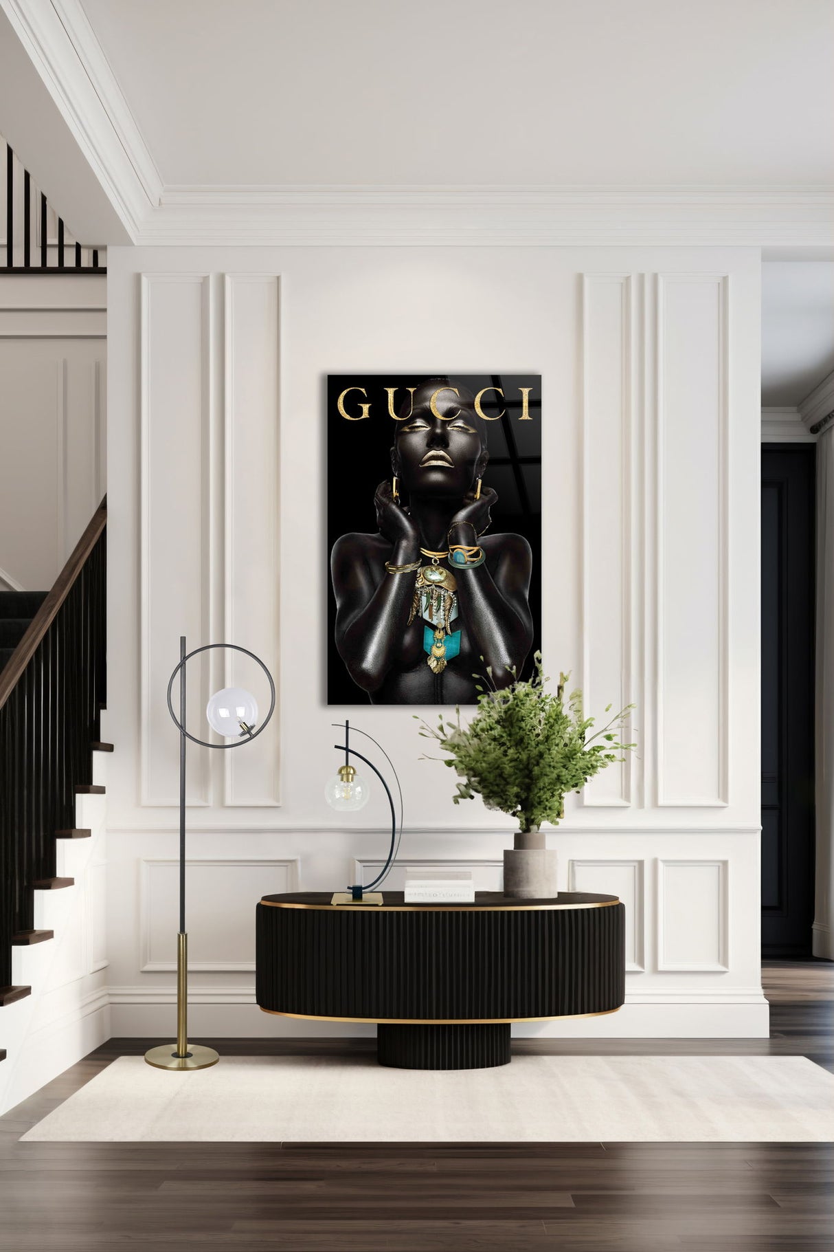 "Marble Harmony" Metal Table Lamp On Marble Base (Set of 2) - Green Marble / Matte Golden Bronze