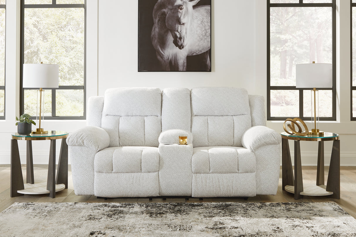 Furniture City - MS - Ashley Furniture - Frohn Living Room - DBL Rec Loveseat w/Console / Snow - 3740594