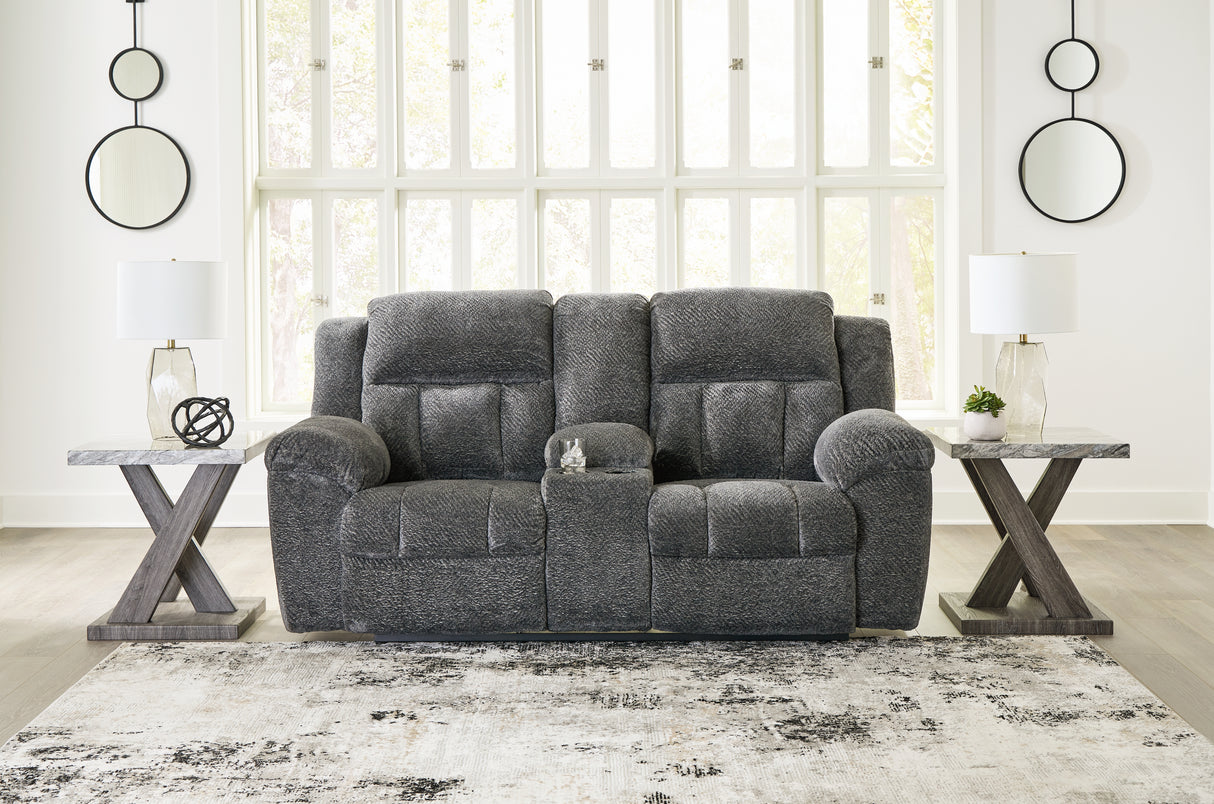 Furniture City - MS - Ashley Furniture - Frohn Living Room - DBL Rec Loveseat w/Console / Graphite - 3740694