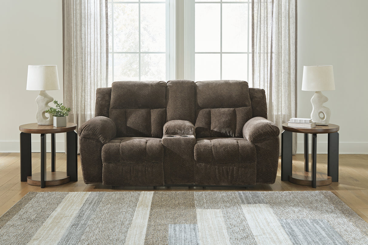 Furniture City - MS - Ashley Furniture - Frohn Living Room - DBL Rec Loveseat w/Console / Chocolate - 3740794