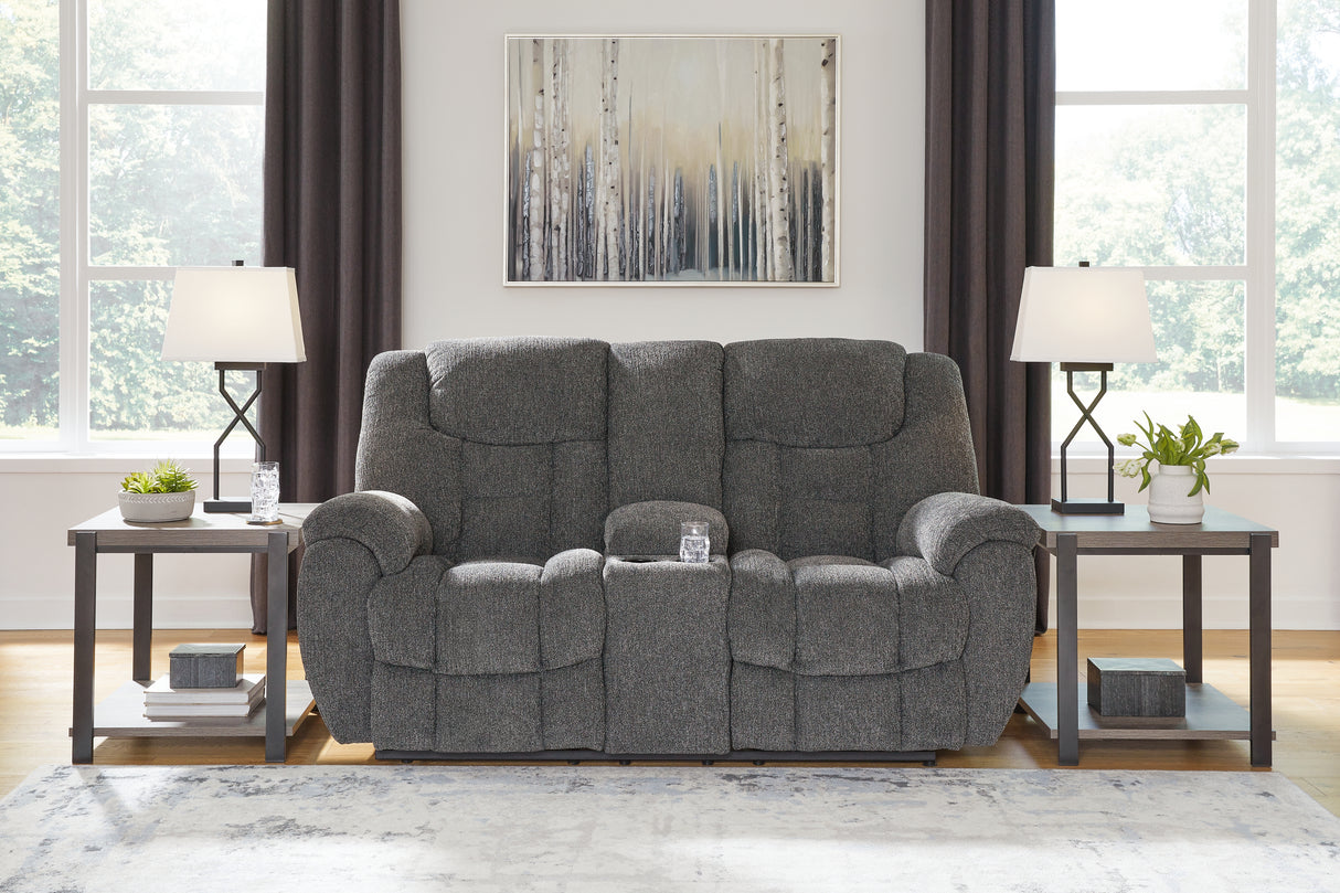 Furniture City - MS - Ashley Furniture - Foreside Living Room - DBL Rec Loveseat w/Console / Charcoal - 3810494
