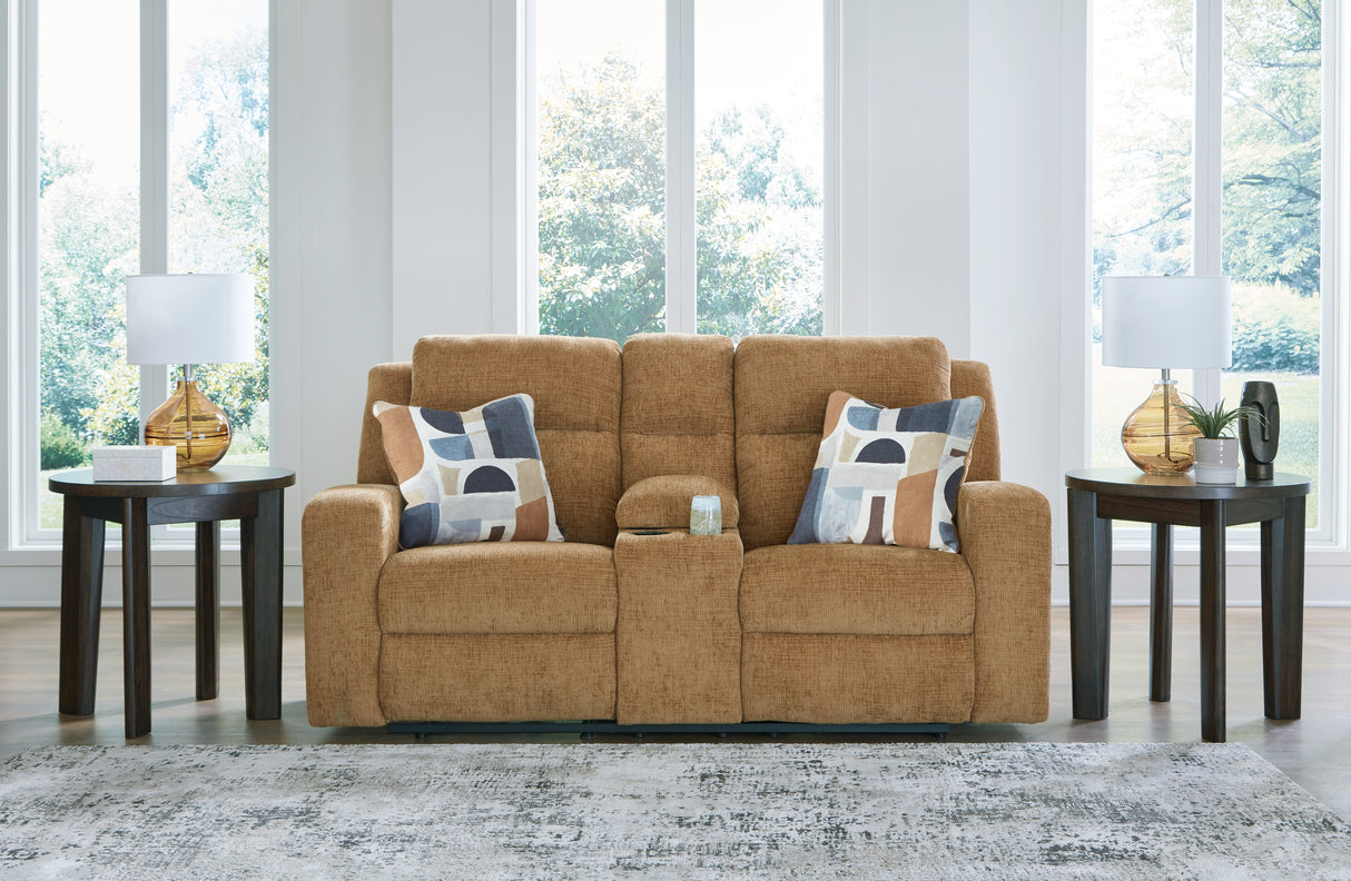 Furniture City - MS - Ashley Furniture - Kanlow Living Room - DBL Rec Loveseat w/Console / Honey - 3860594