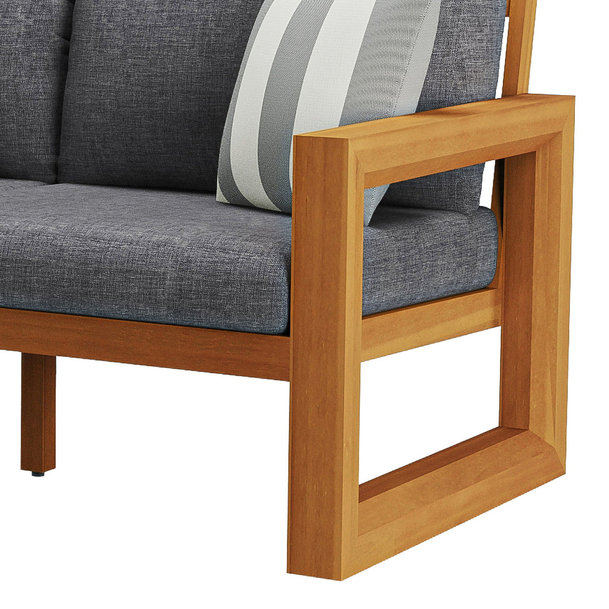 Bristol - Bay Wood Outdoor Sofa With Cushions - Natural / Brown / Gray