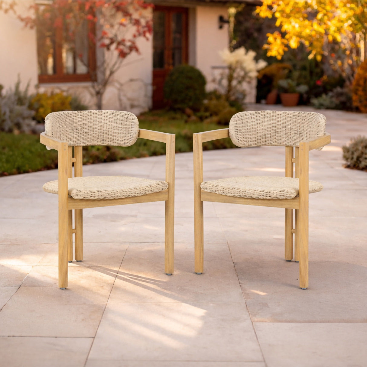 Sedona - Wood And Wicker Patio Dining Chair (Set of 2) - Natural / Brown