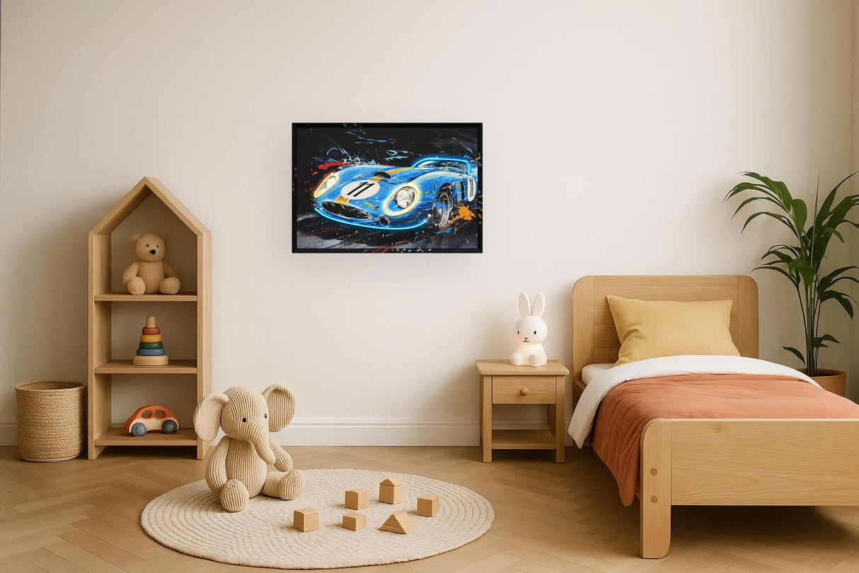 "Neon Racer" Hand-Embellished LED In Frame - Blue / Black / Red / Orange