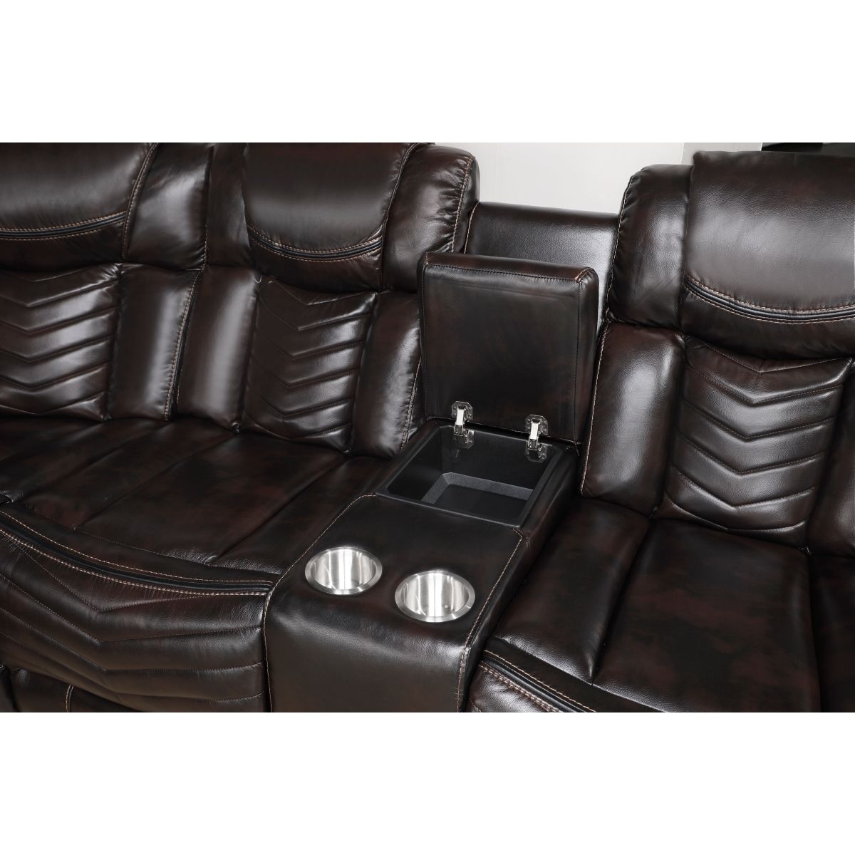 Ramone - 3 Piece Power Reclining Sectional With Consoles, Speakers, Subwoofer And LED Lighting - Brown