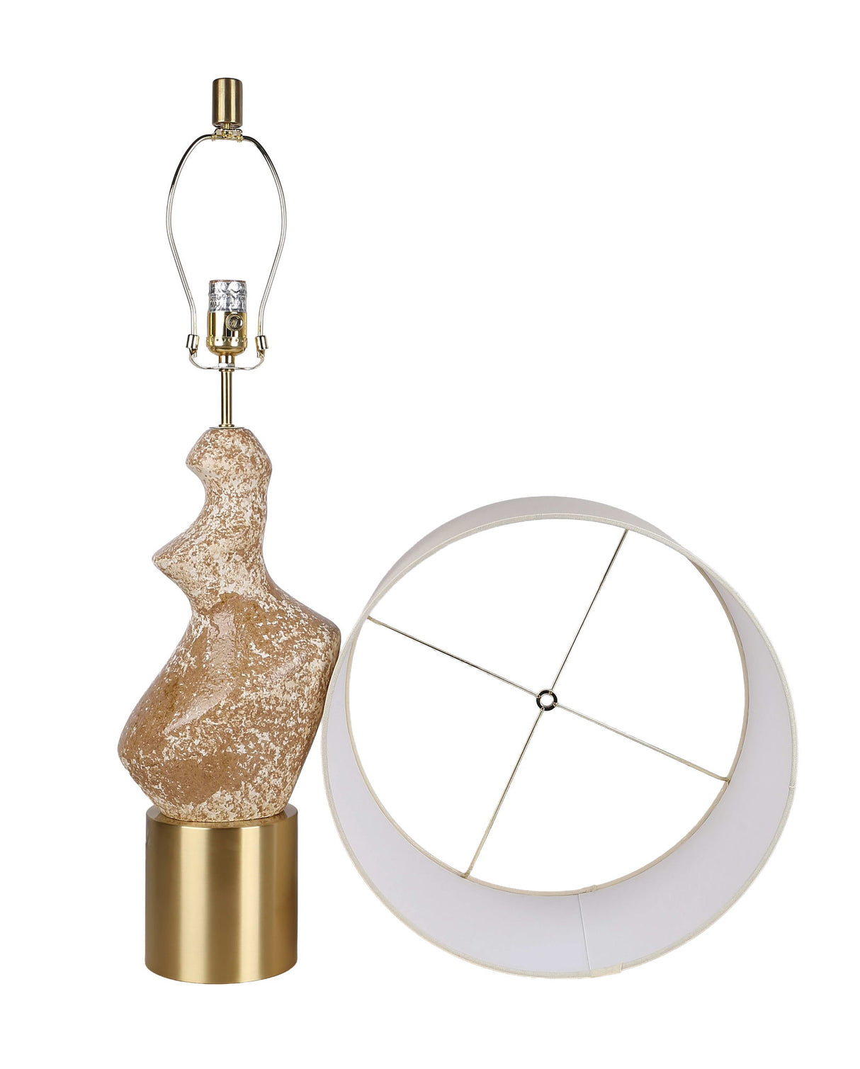 "Sculptural Serenity" Ceramic Table Lamp (Set of 2) - Stone / Soft Gold