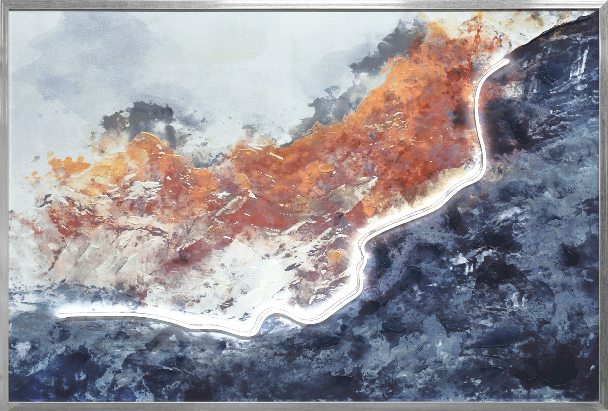 "Ethereal Glow" Hand-Embellished LED In Frame - Silver / Orange / Blue