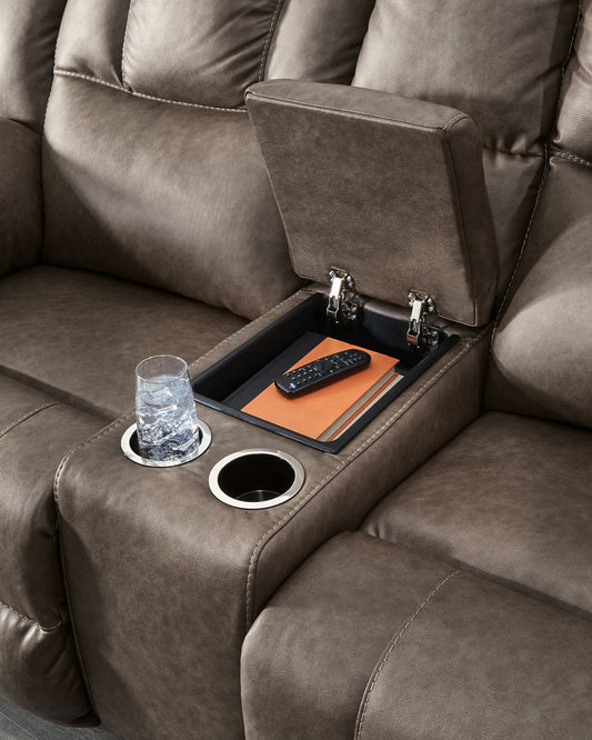 Lowilla - Double Reclining Loveseat With Console - Driftwood