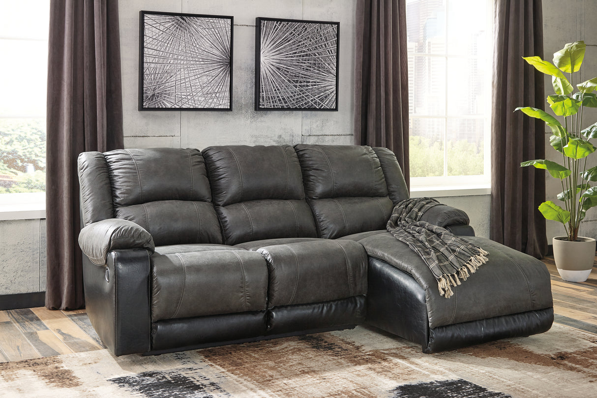 Furniture City - MS - Ashley Furniture - Nantahala Sectional - 3-Piece Reclining Sectional with Chaise / Slate - 50301S9