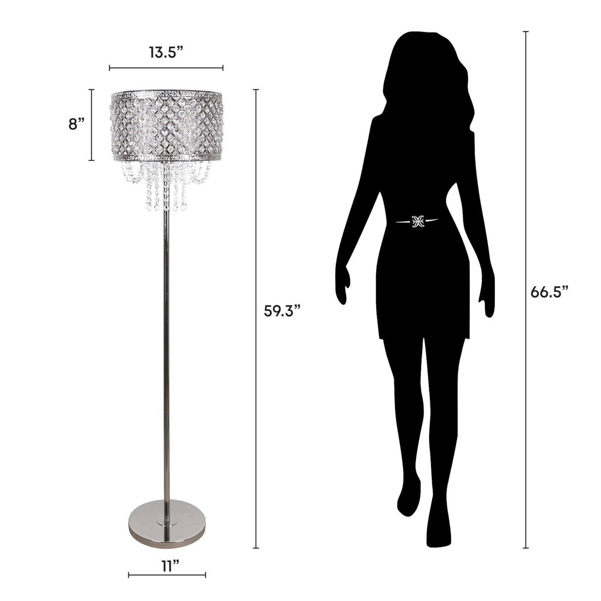 "Crystal Elegance I" Metal Floor Lamp - Polished Nickel / Clear Crystal