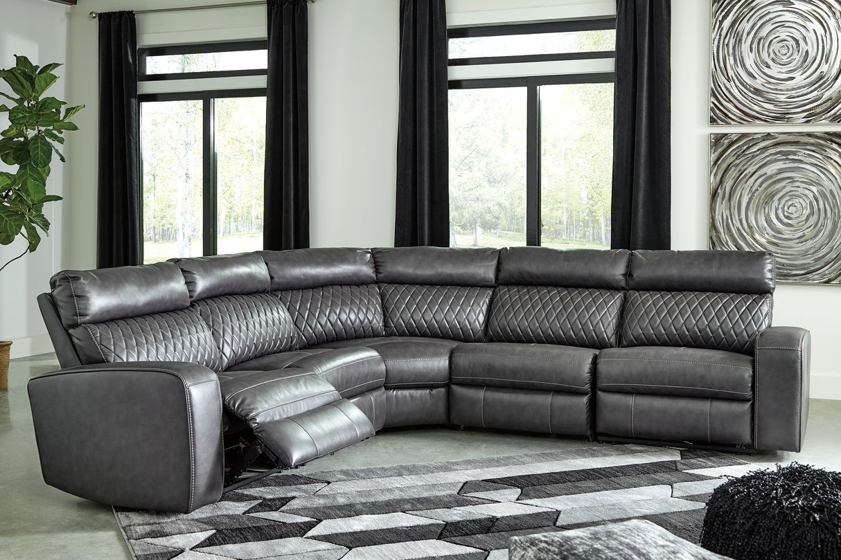 Furniture City - MS - Ashley Furniture - Samperstone Sectional - 5-Piece Power Reclining Sectional / Gray - 55203S1