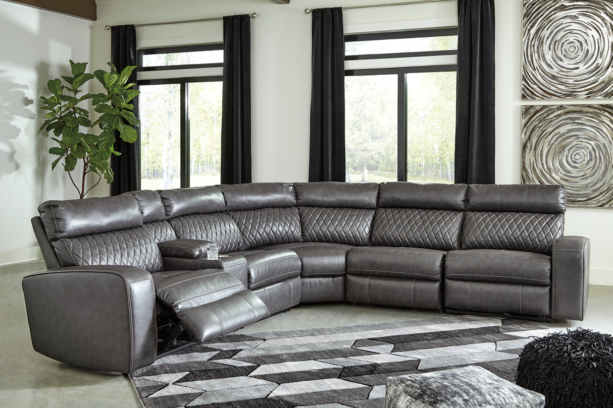 Furniture City - MS - Ashley Furniture - Samperstone Sectional - 6-Piece Power Reclining Sectional / Gray - 55203S2