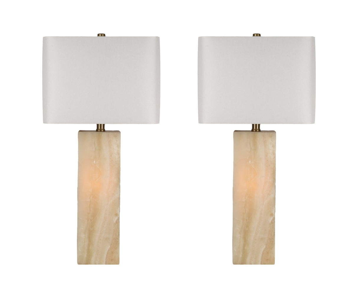 "Luminous Alabaster" Alabaster Table Lamp With Night Light (Set of 2) - Alabaster / Soft Gold