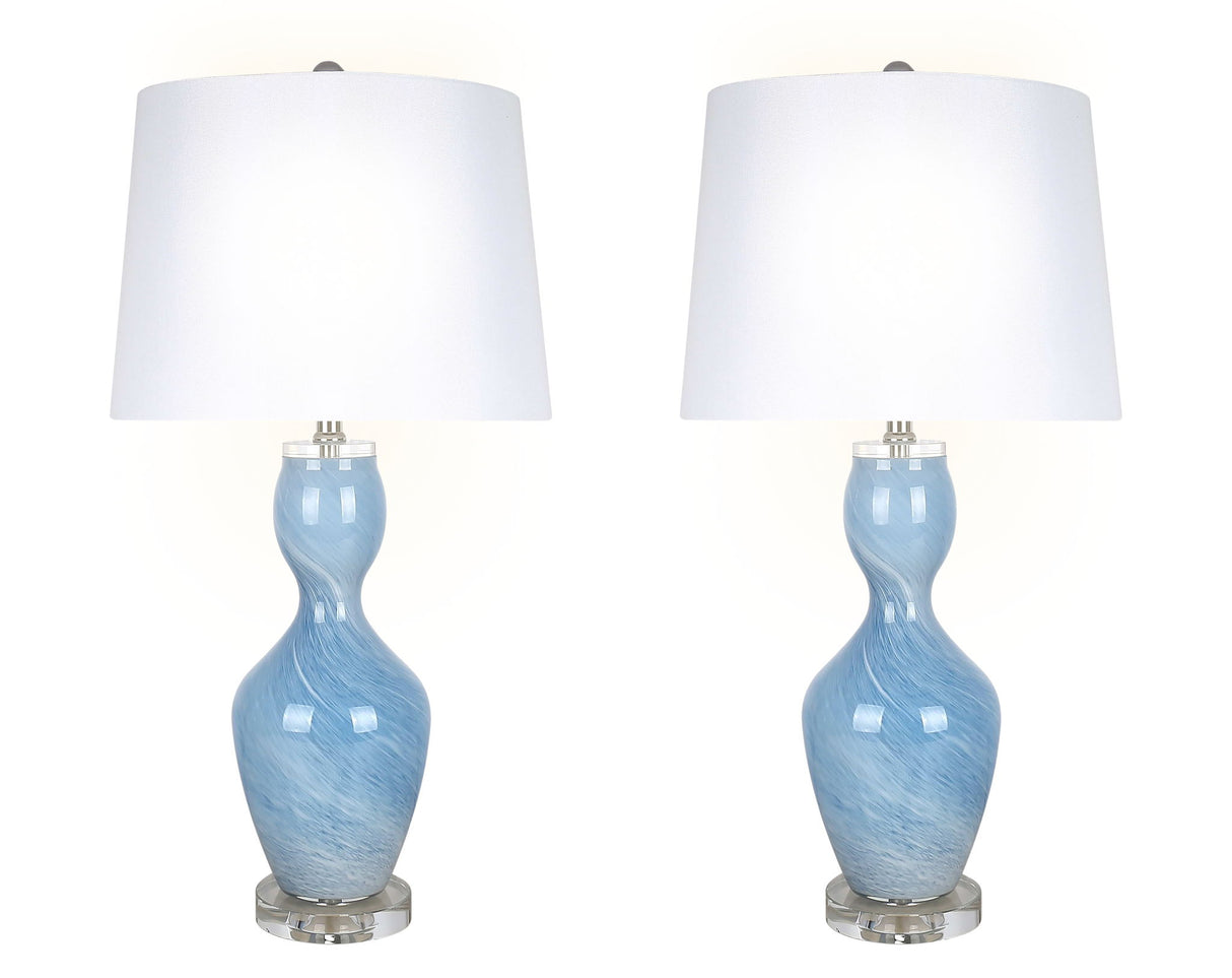 "Azure Elegance" Art Glass Table Lamp (Set of 2) - Blue Art Glass