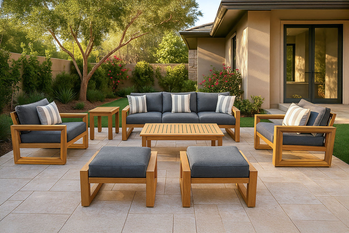 Bristol - Bay Wood Patio Club Chair With Cushions - Natural / Brown / Gray