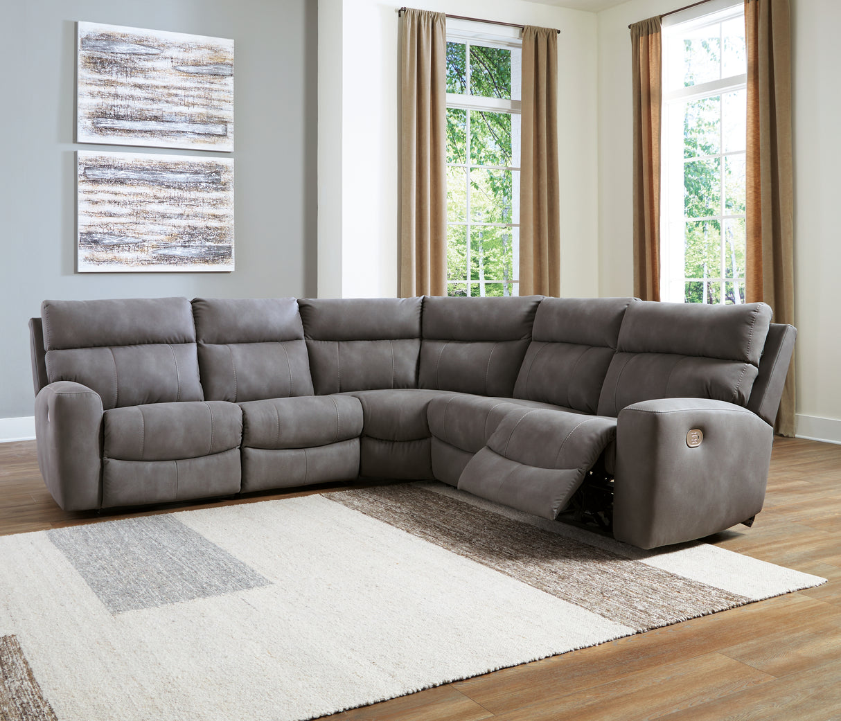 Furniture City - MS - Ashley Furniture - Next-Gen DuraPella Sectional - 5-Piece Power Reclining Sectional / Slate - 61003S6