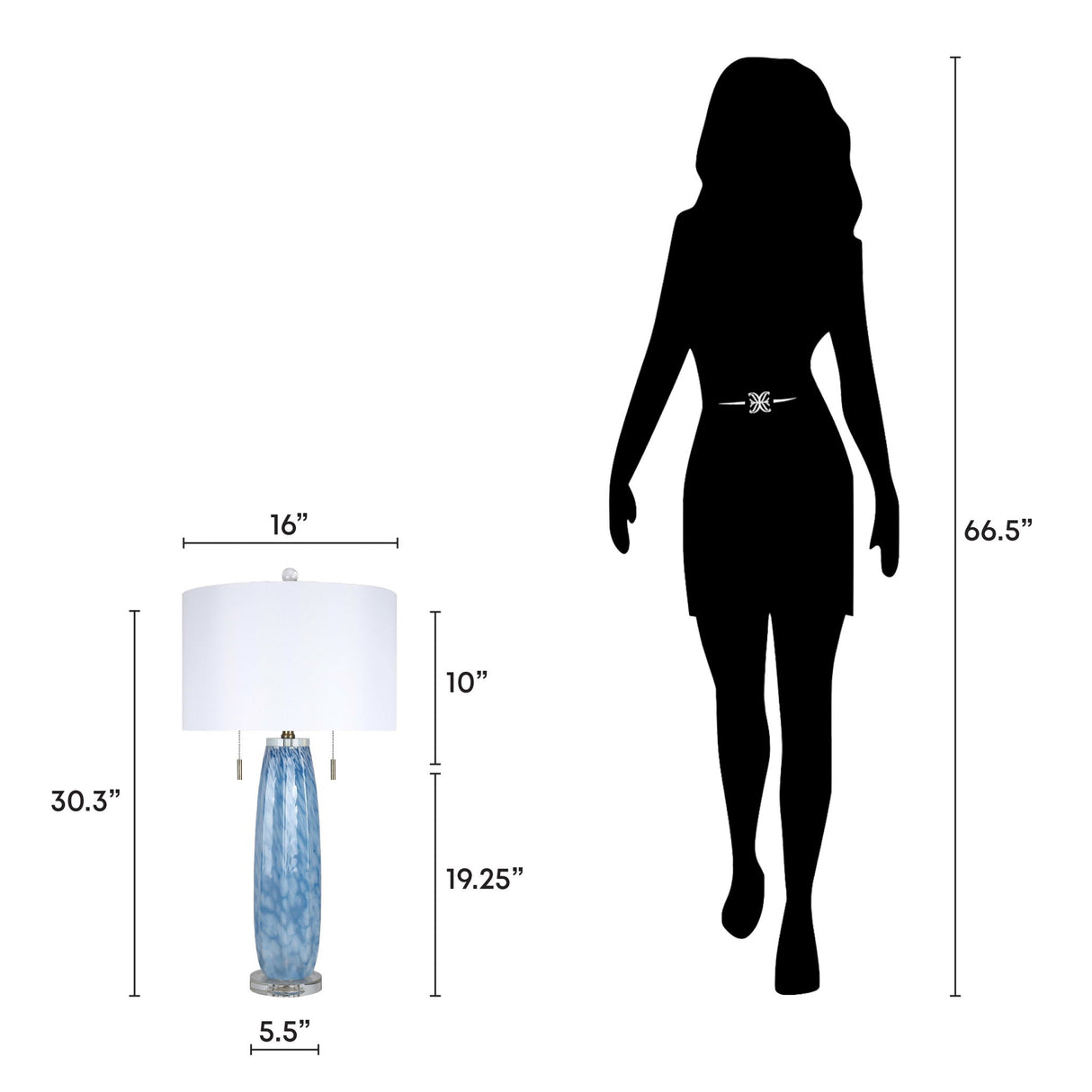 "Azure Display" Art Glass Table Lamp (Set of 2) - Blue Art Glass / Clear Crystal / Soft Gold