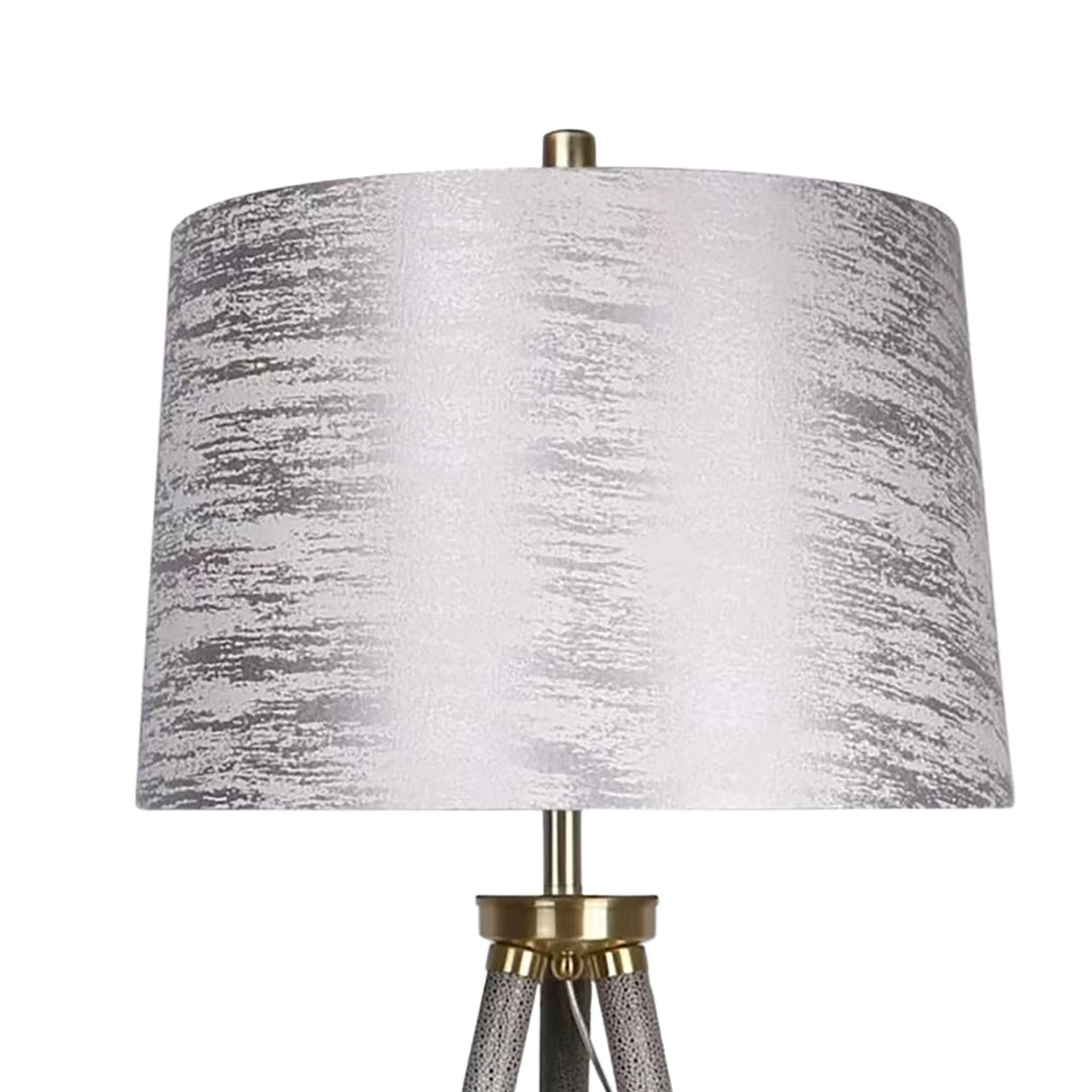 "Luxe Tripod Elegance" Faux Leather Wrap Floor Lamp - Greige / Soft Gold