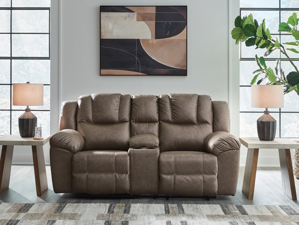 Furniture City - MS - Ashley Furniture - Lowilla Living Room - DBL Rec Loveseat w/Console / Driftwood - PC6450694