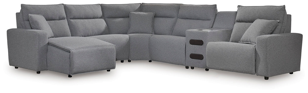 Furniture City - MS - Ashley Furniture - ModMax II Sectional - 6-Piece Reclining Sectional with Chaise and Audio Console / Salt and Pepper - 65906S29