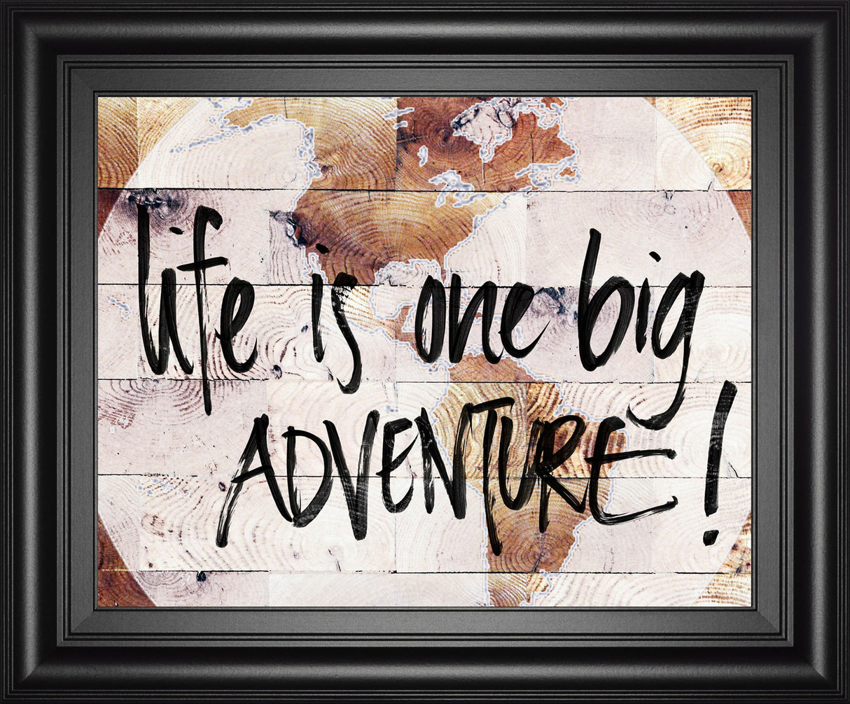 World On Wood By Sd Studios - Framed Print Wall Art - Beige