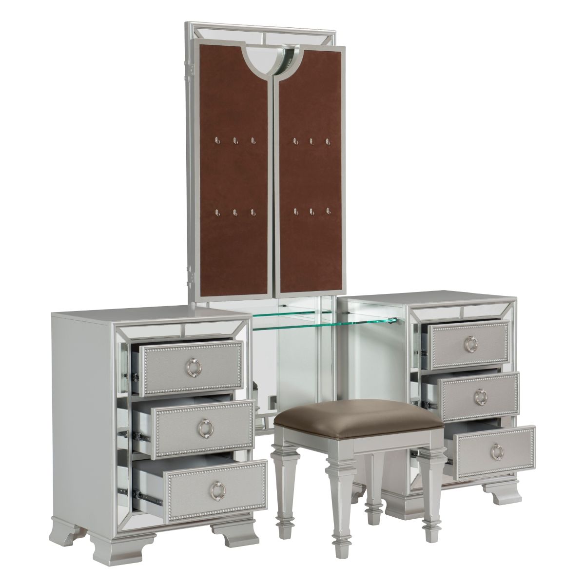 Avondale - Vanity Dresser With Mirror - Pearl Silver