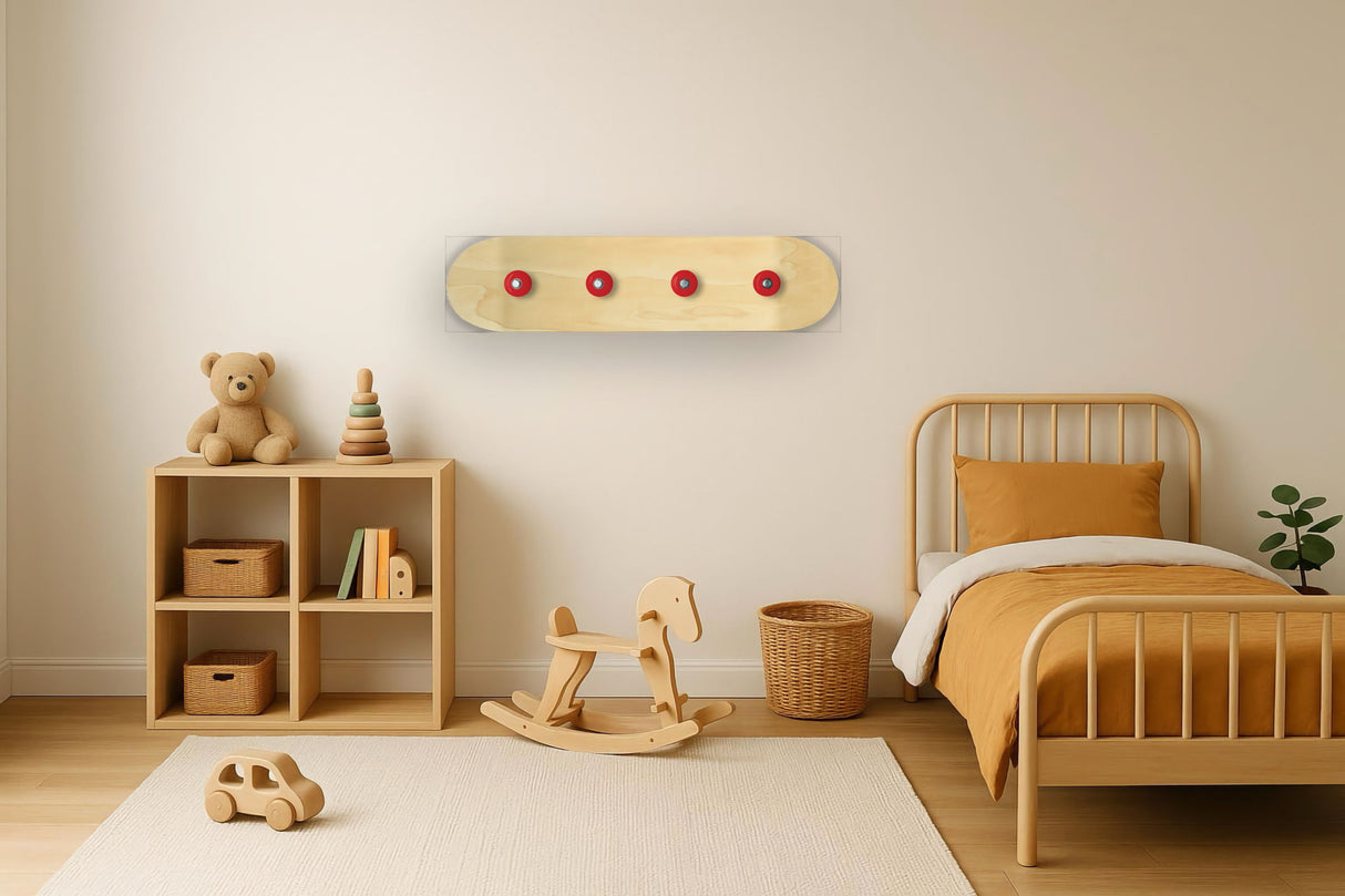 Crimson Wheels Board - 8" x 31" Wall Mounted Coat Rack - Beige