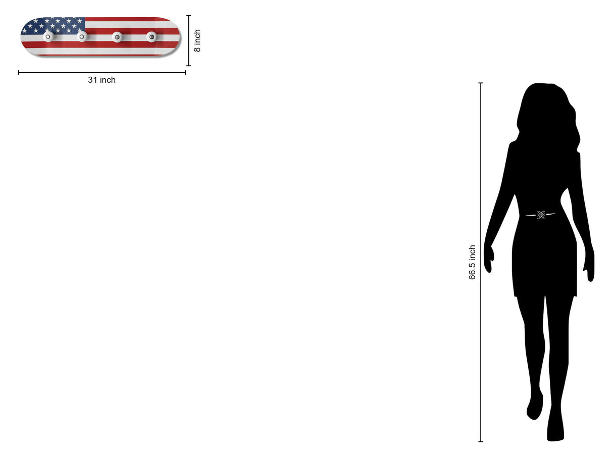 Stars & Stripes Hooks - 8" x 31" Wall Mounted Coat Rack - Red