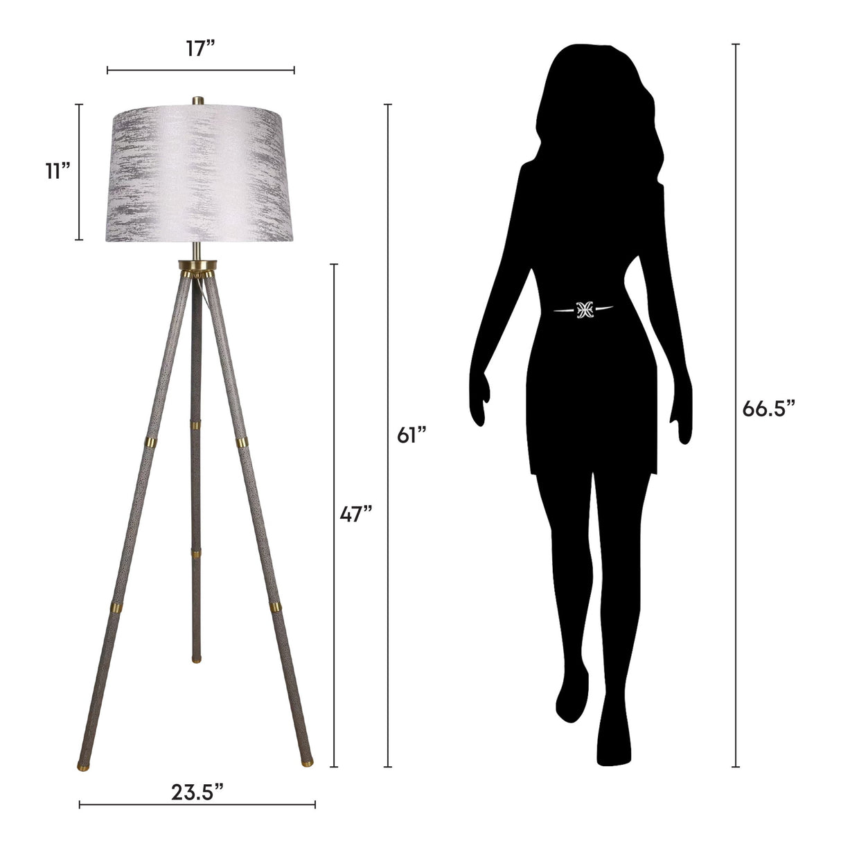 "Luxe Tripod Elegance" Faux Leather Wrap Floor Lamp - Greige / Soft Gold