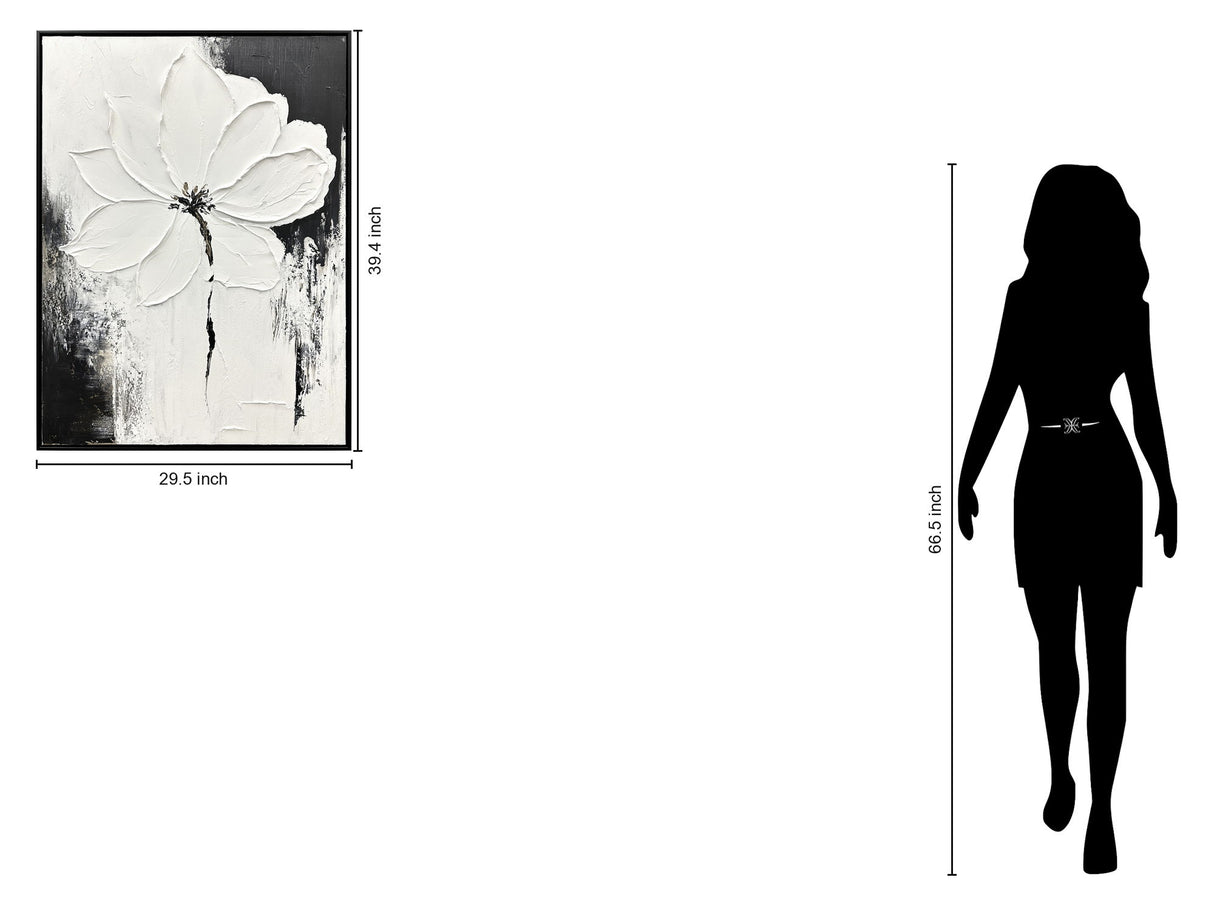 "Ethereal Blossom II" Hand-Painted Canvas In Frame - Gray / Black